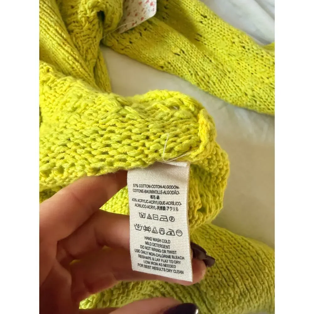 NWT Free People Hot Tropics Neon Limelight V-Neck Sweater Oversized xs
